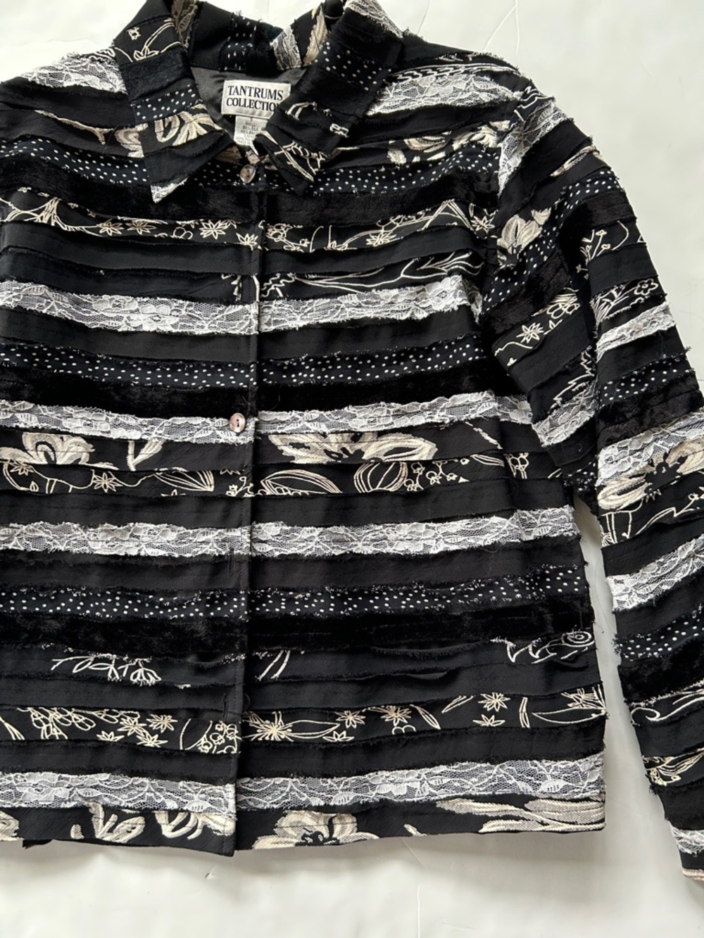 Vintage Black Jacket with Velvet & Lace Stripes size S